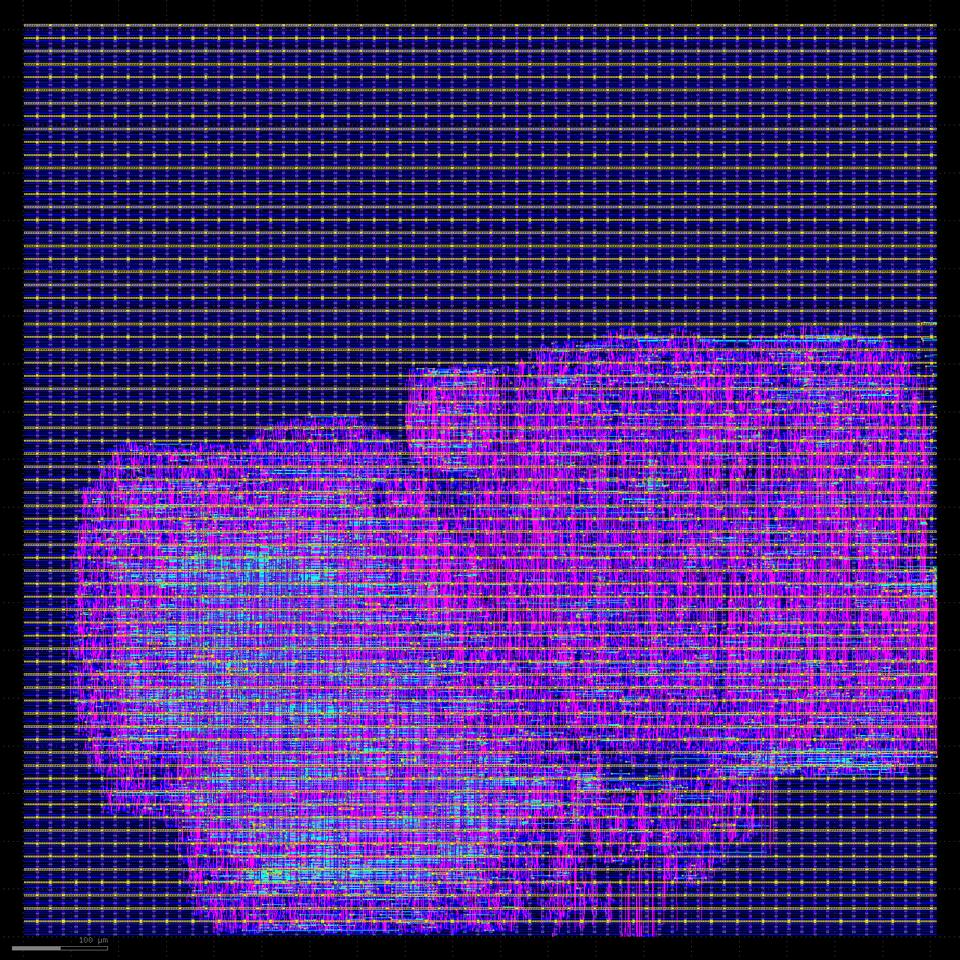Metal layers of the SHA-256 / APB digital core, read back from the delivered GDS